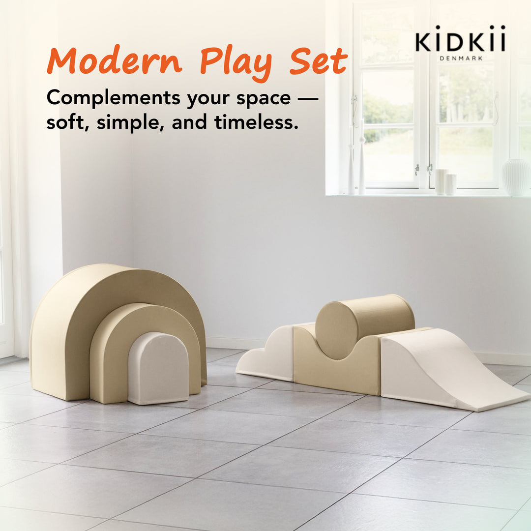 KIDKII Rainbow Play Set 7-Piece Foam Climbing & Motor Skill Play Kit, Cream