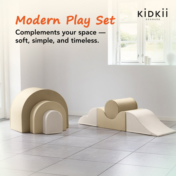 KIDKII Rainbow Play Set 7-Piece Foam Climbing & Motor Skill Play Kit, Cream