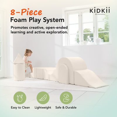 KIDKII Lux Play Set 8-Piece Firm Foam Climbing and Motor Skill Play Kit, Beige - VMInnovations