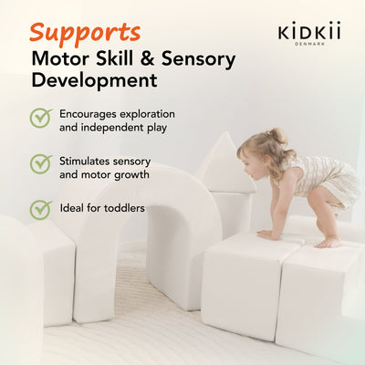KIDKII Lux Play Set 8-Piece Firm Foam Climbing and Motor Skill Play Kit, Beige - VMInnovations