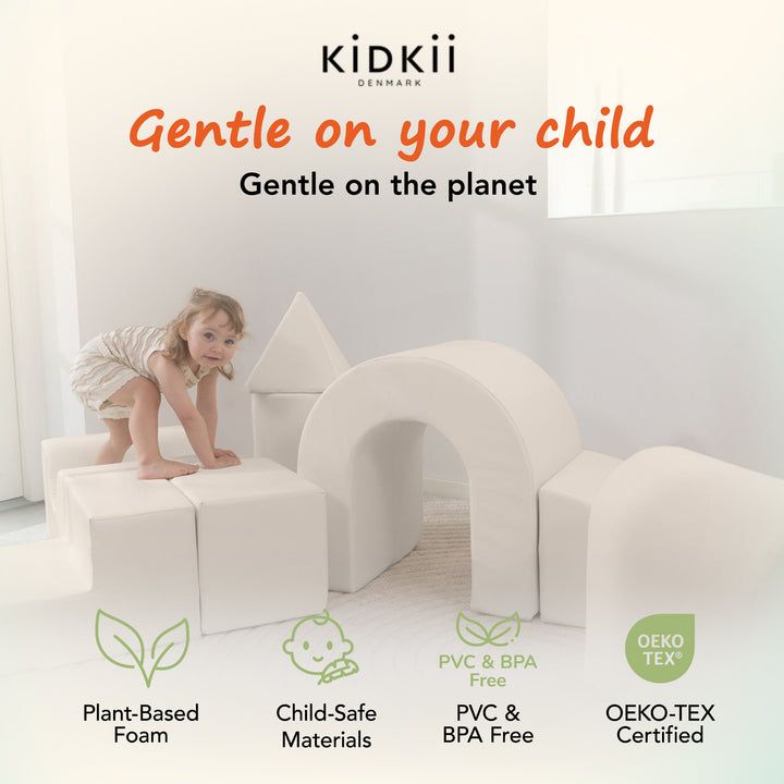 KIDKII Lux Play Set 8-Piece Firm Foam Climbing and Motor Skill Play Kit, Beige