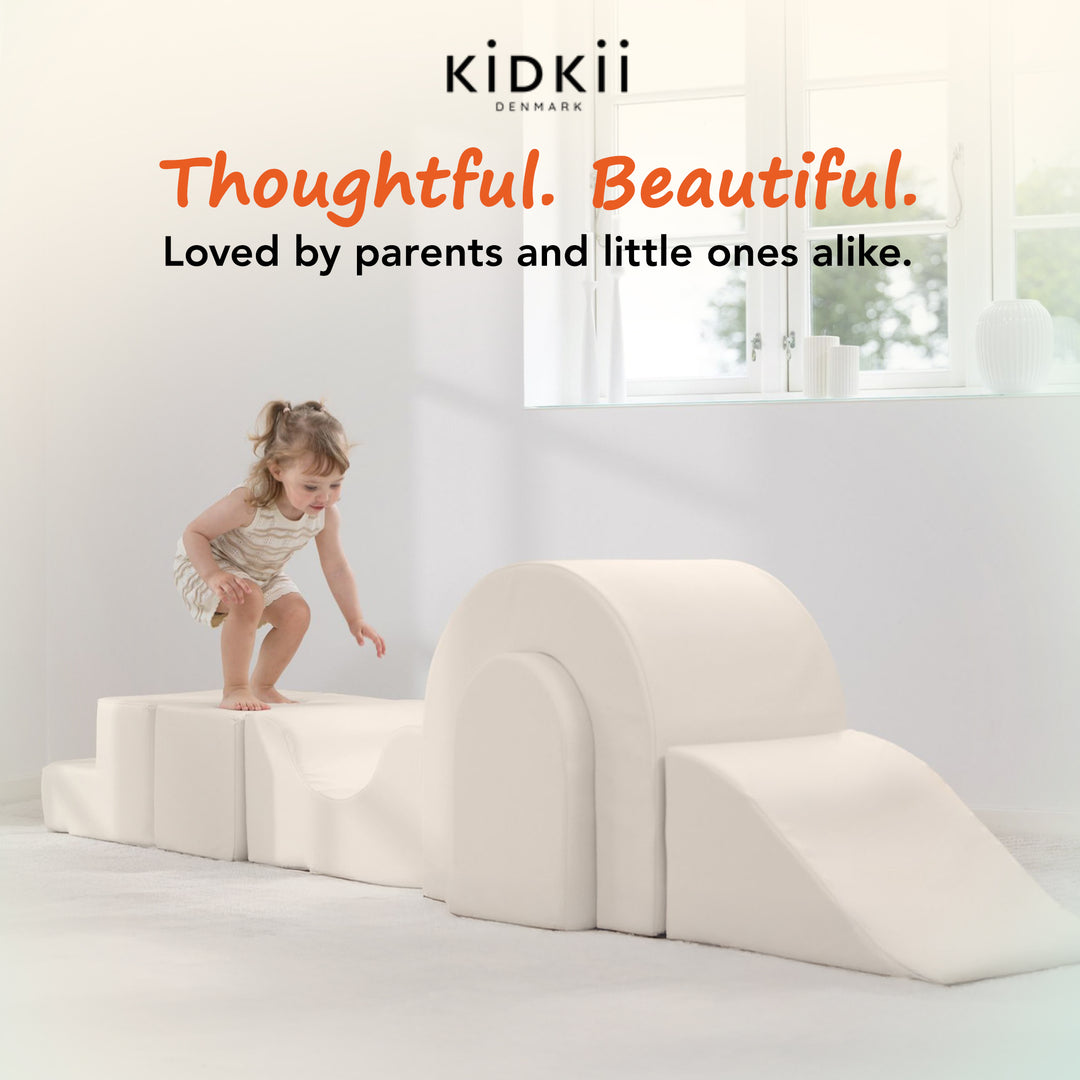 KIDKII Lux Play Set 8-Piece Firm Foam Climbing and Motor Skill Play Kit, Beige