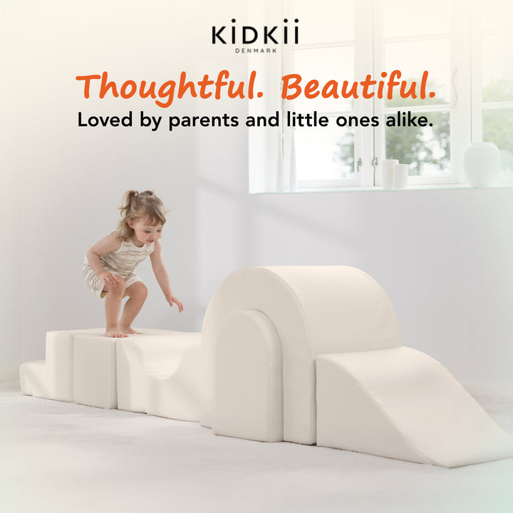 KIDKII Lux Play Set 8-Piece Firm Foam Climbing and Motor Skill Play Kit, Beige