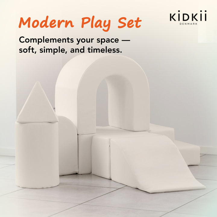 KIDKII Lux Play Set 8-Piece Firm Foam Climbing and Motor Skill Play Kit, Beige