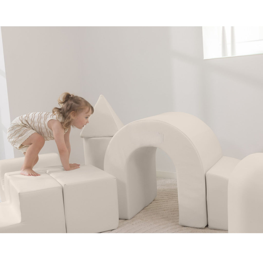 KIDKII Lux Play Set 7-Piece Firm Foam Climbing and Motor Skill Play Kit, Beige