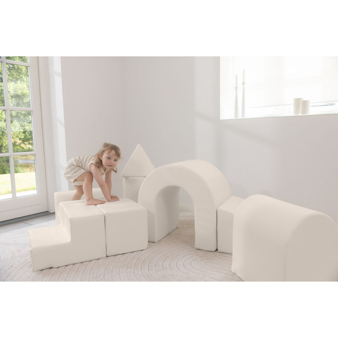 KIDKII Lux Play Set 7-Piece Firm Foam Climbing and Motor Skill Play Kit, Beige