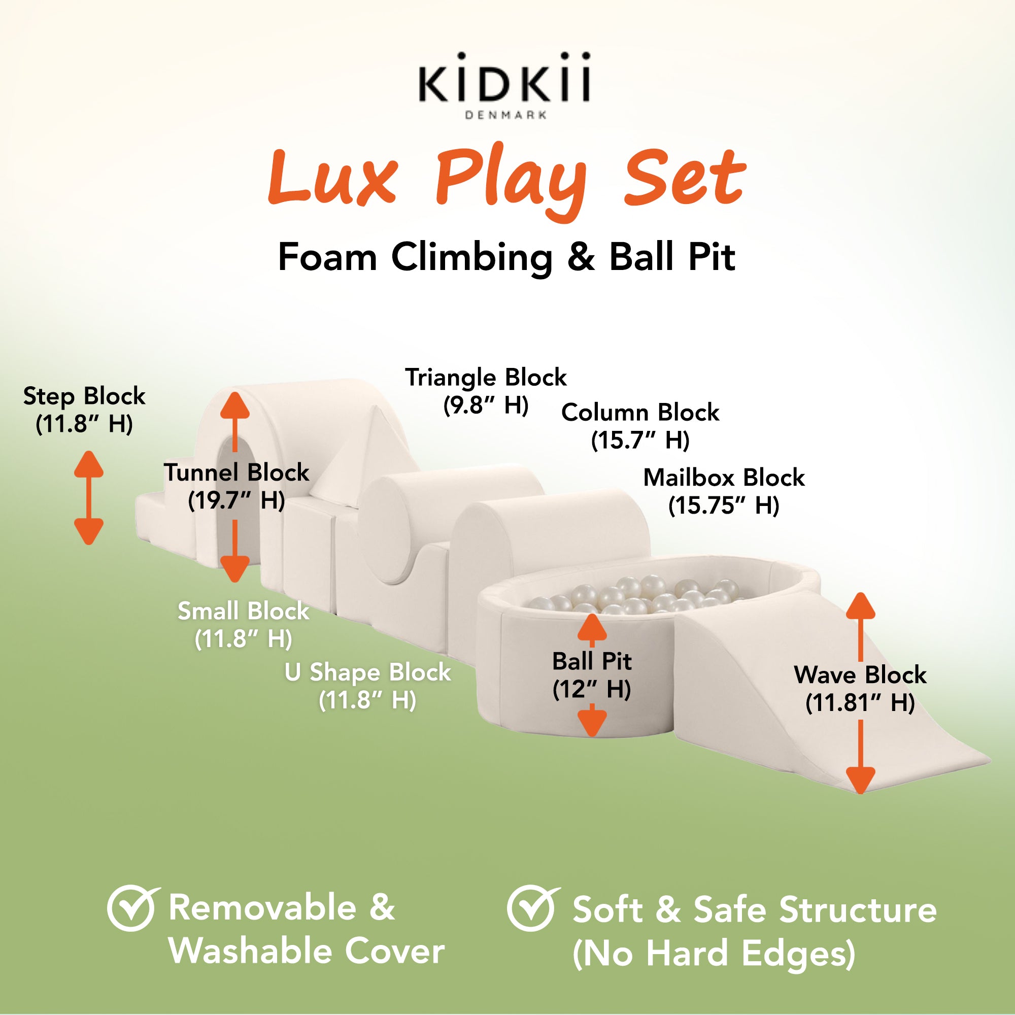 KIDKII Lux Play Set 9-Piece Firm Foam Climbing and Ball Pit for Toddlers (Used)