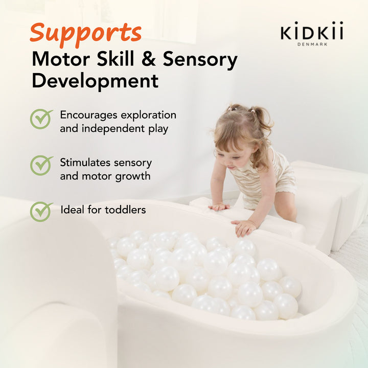 KIDKII Lux Play Set 9-Piece Firm Foam Climbing and Ball Pit for Toddlers, Beige