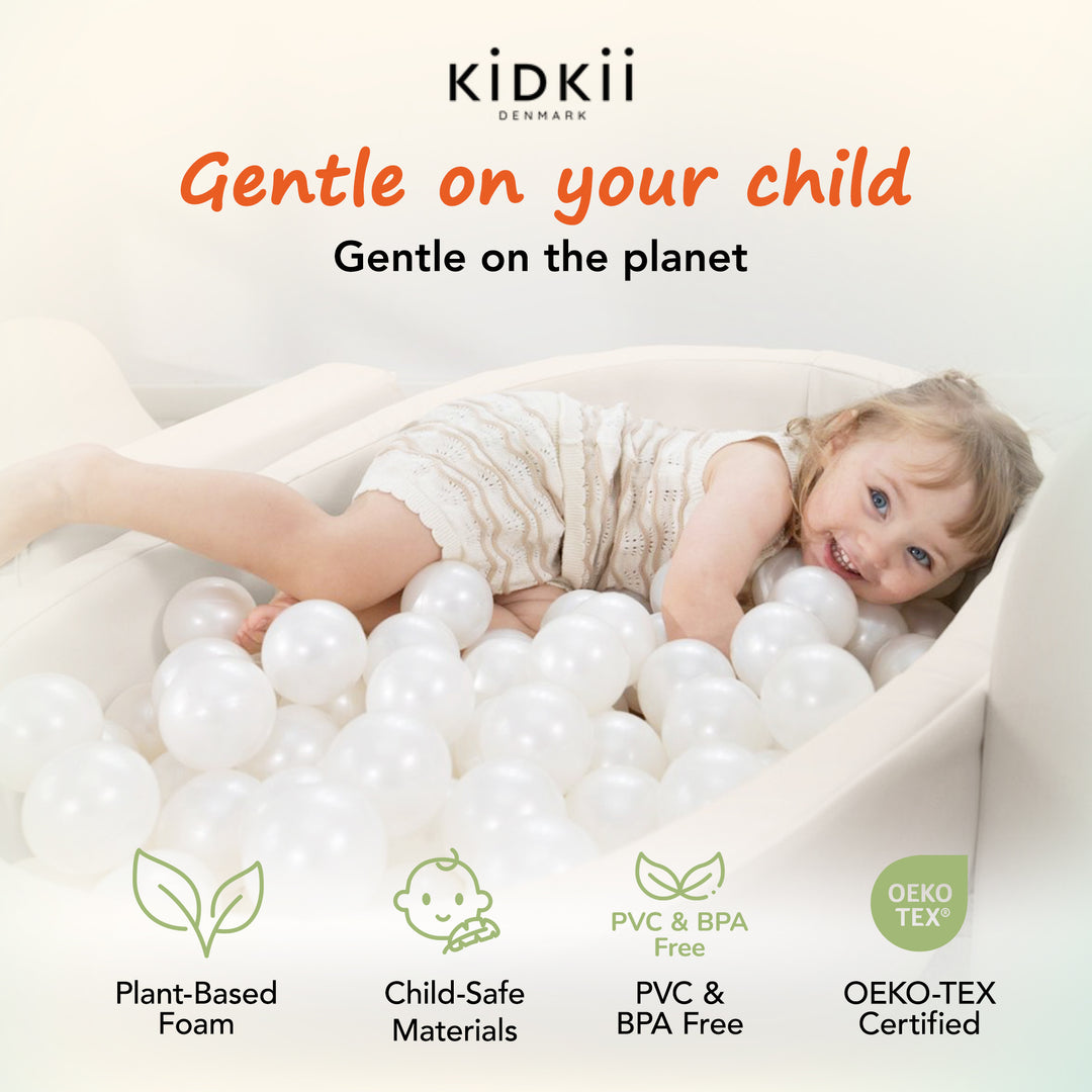 KIDKII Lux Play Set 9-Piece Firm Foam Climbing and Ball Pit for Toddlers, Beige