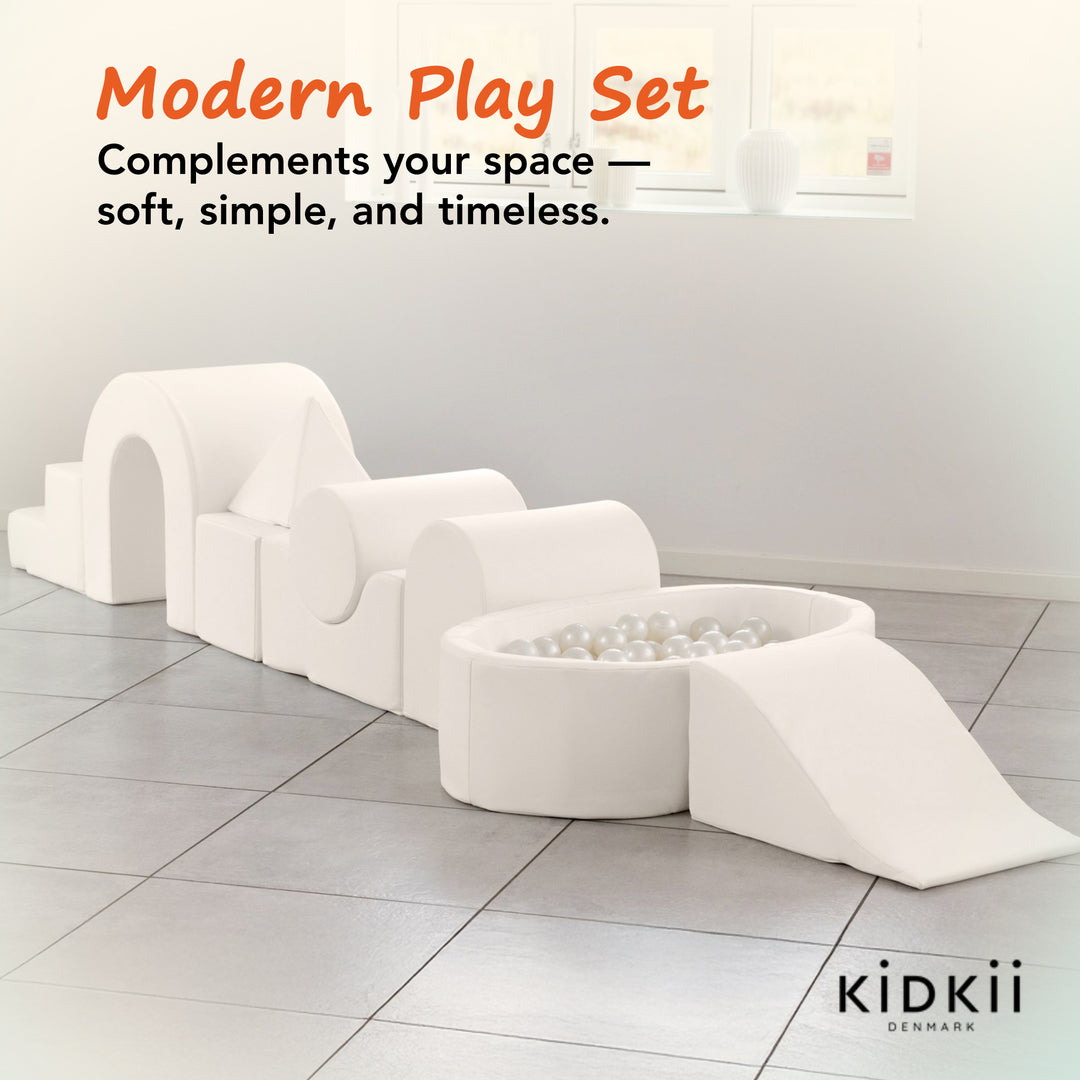 KIDKII Lux Play Set 9-Piece Firm Foam Climbing and Ball Pit for Toddlers, Beige