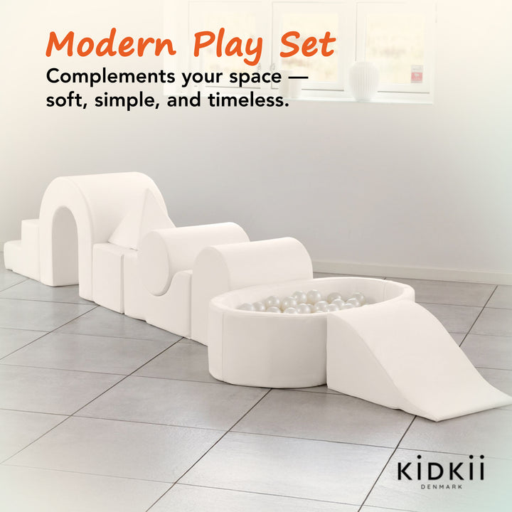 KIDKII Lux Play Set 9-Piece Firm Foam Climbing and Ball Pit for Toddlers, Beige