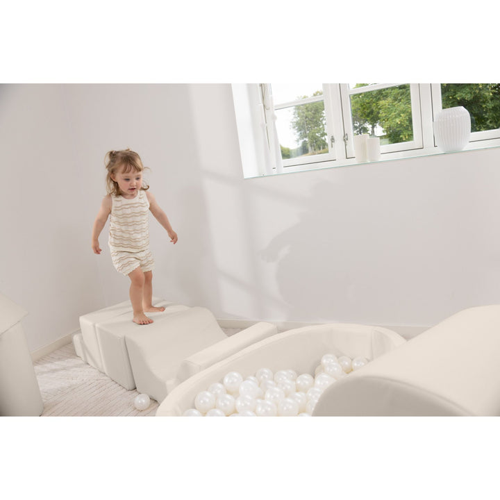 KIDKII Lux Play Set 8-Piece Firm Foam Climbing and Ball Pit for Toddlers, Beige