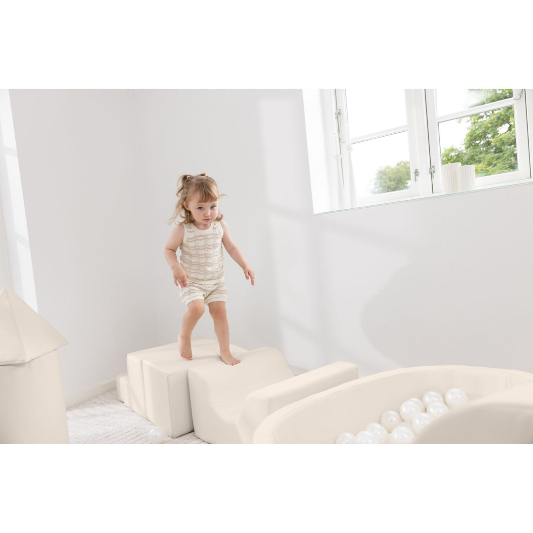 KIDKII Lux Play Set 8-Piece Firm Foam Climbing and Ball Pit for Toddlers, Beige