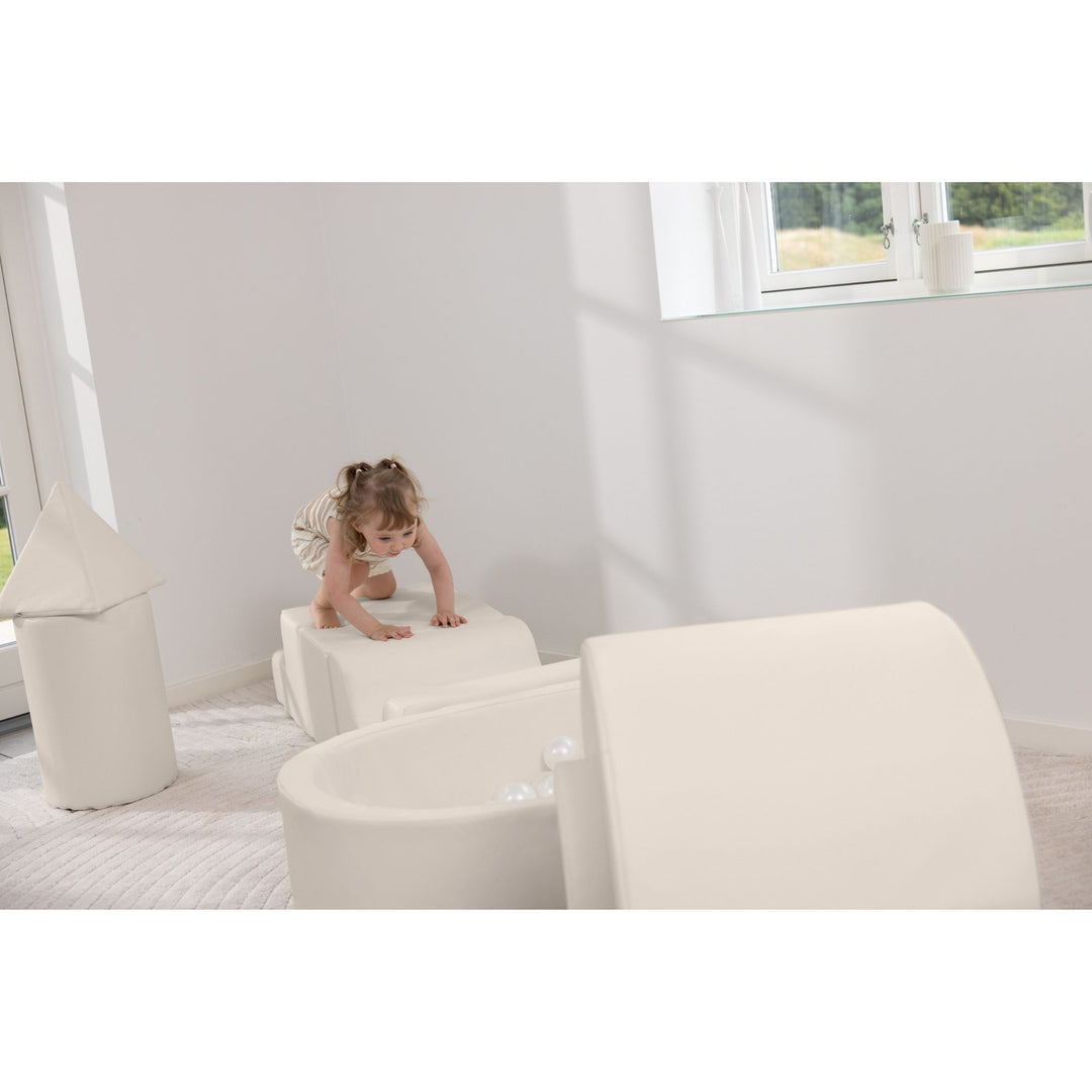 KIDKII Lux Play Set 8-Piece Firm Foam Climbing and Ball Pit for Toddlers, Beige