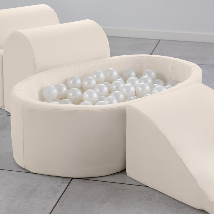 KIDKII Lux Play Set 8-Piece Firm Foam Climbing and Ball Pit for Toddlers, Beige