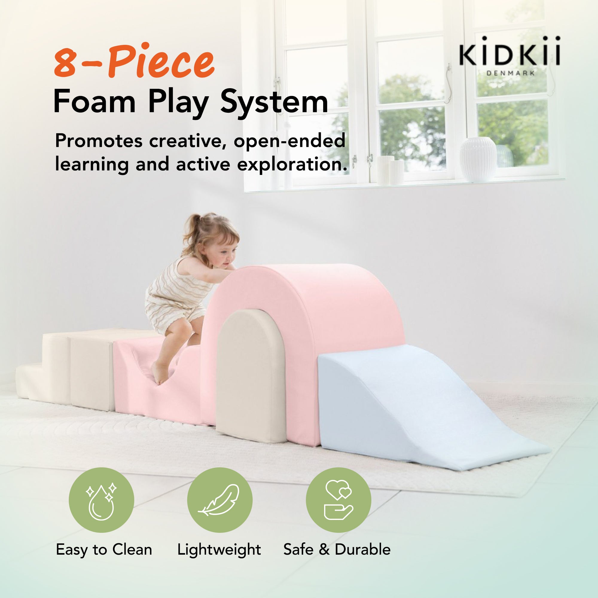 KIDKII Lux Play Set 8-Piece Foam Climbing & Motor Skill Play Kit, Pastel Mix - VMInnovations