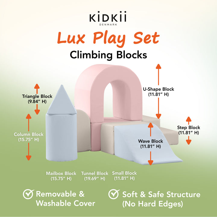 KIDKII Lux Play Set 8-Piece Foam Climbing & Motor Skill Play Kit, Pastel Mix