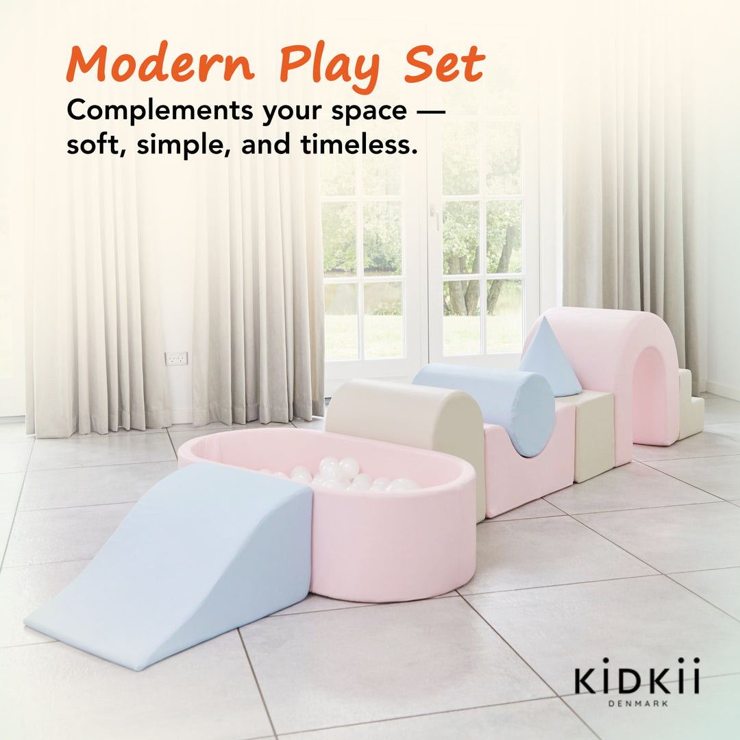 KIDKII Lux Play Set 9-Piece Foam Climbing and Ball Pit for Toddlers, Pastel Mix