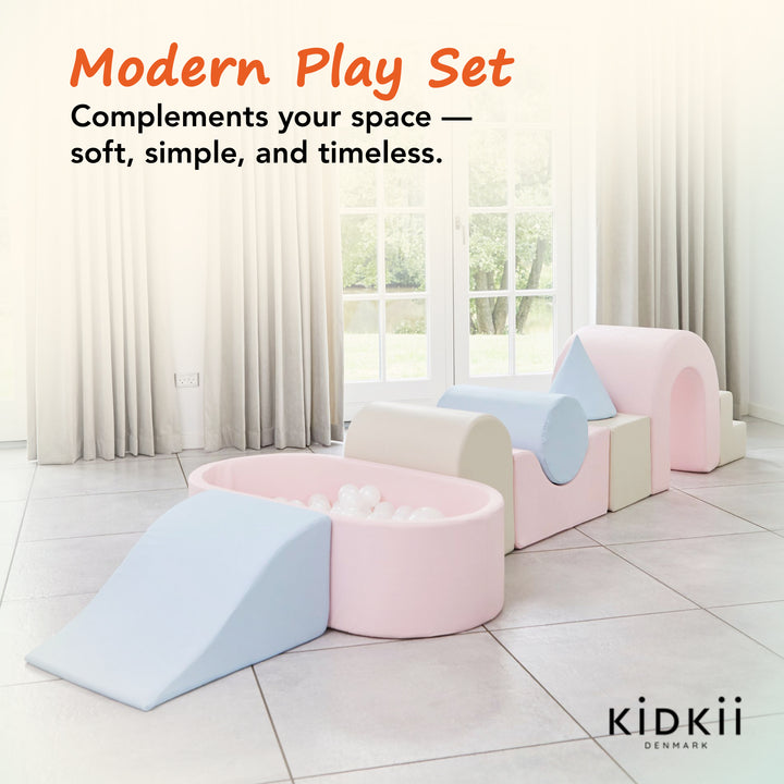 KIDKII Lux Play Set 9-Piece Foam Climbing and Ball Pit for Toddlers, Pastel Mix