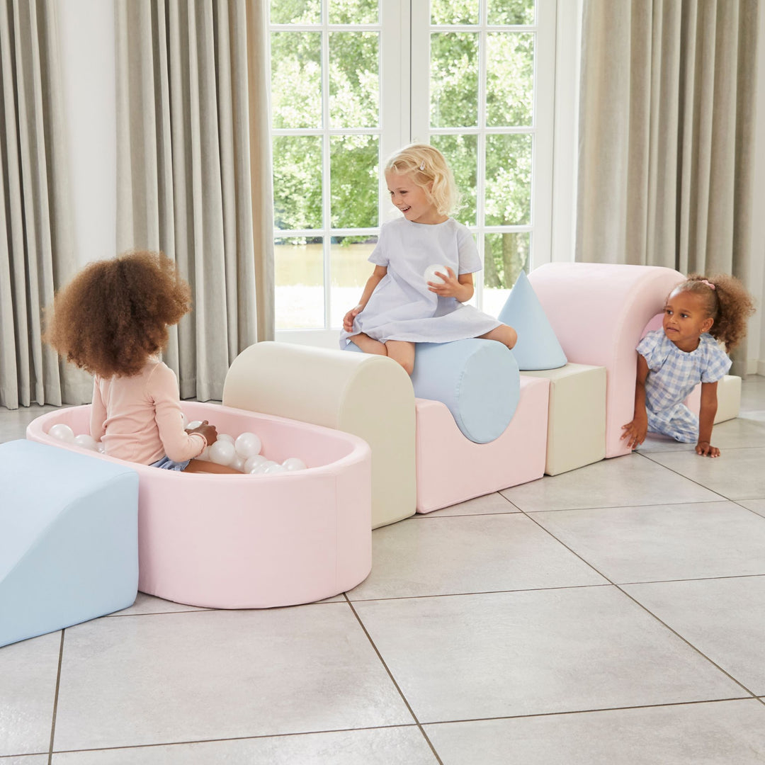 KIDKII Lux Play Set 8-Piece Foam Climbing and Ball Pit for Toddlers, Pastel Mix