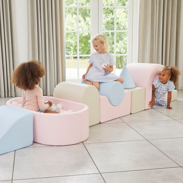 KIDKII Lux Play Set 8-Piece Foam Climbing and Ball Pit for Toddlers, Pastel Mix