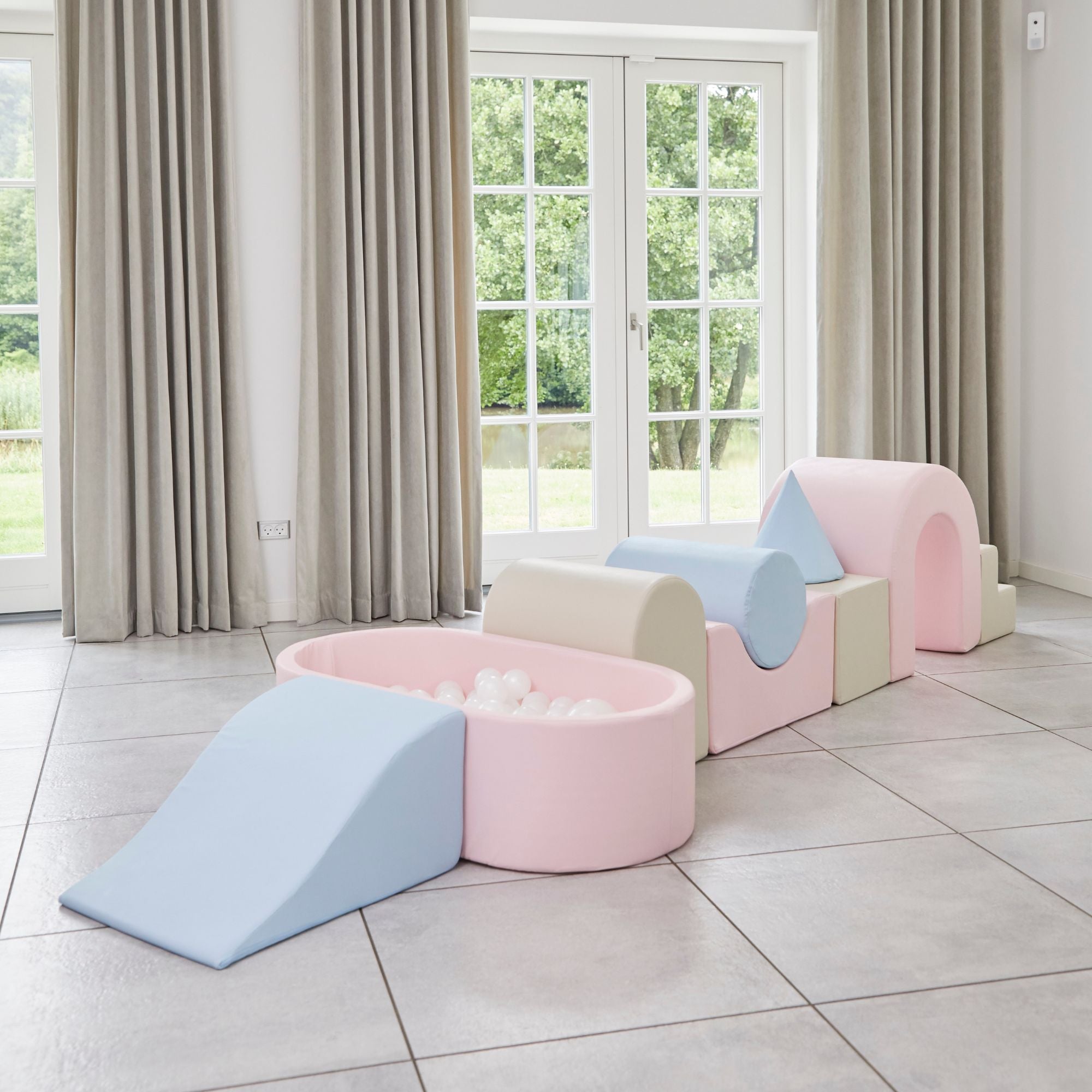 KIDKII Lux Play Set 9-Piece Foam Climbing and Ball Pit for Toddlers, Pastel Mix - VMInnovations