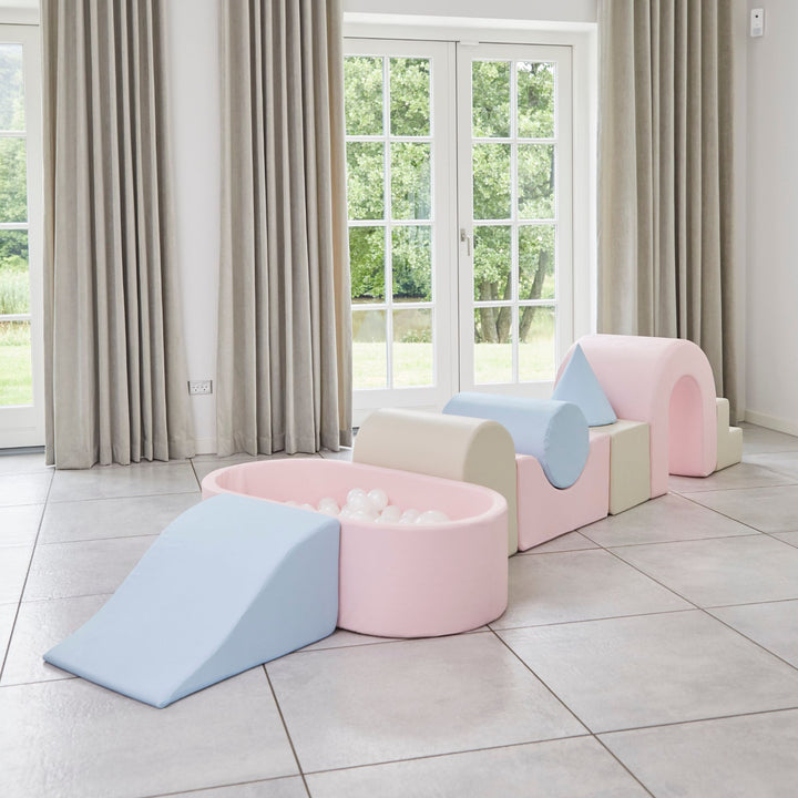 KIDKII Lux Play Set 8-Piece Foam Climbing and Ball Pit for Toddlers, Pastel Mix