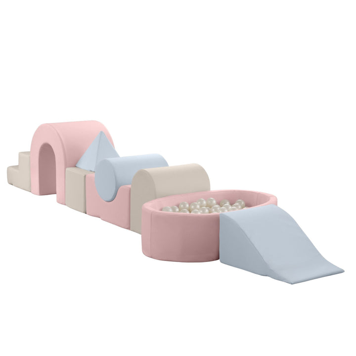 KIDKII Lux Play Set 8-Piece Foam Climbing and Ball Pit for Toddlers, Pastel Mix