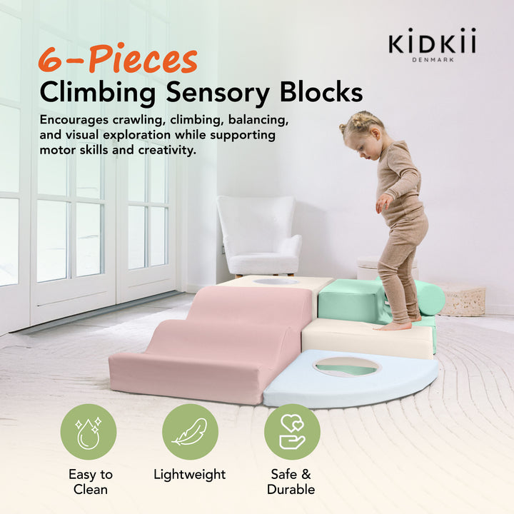 KIDKII 6 Piece Mirror Soft Play Foam Climbing Sensory Blocks Toddler Toy, Pastel