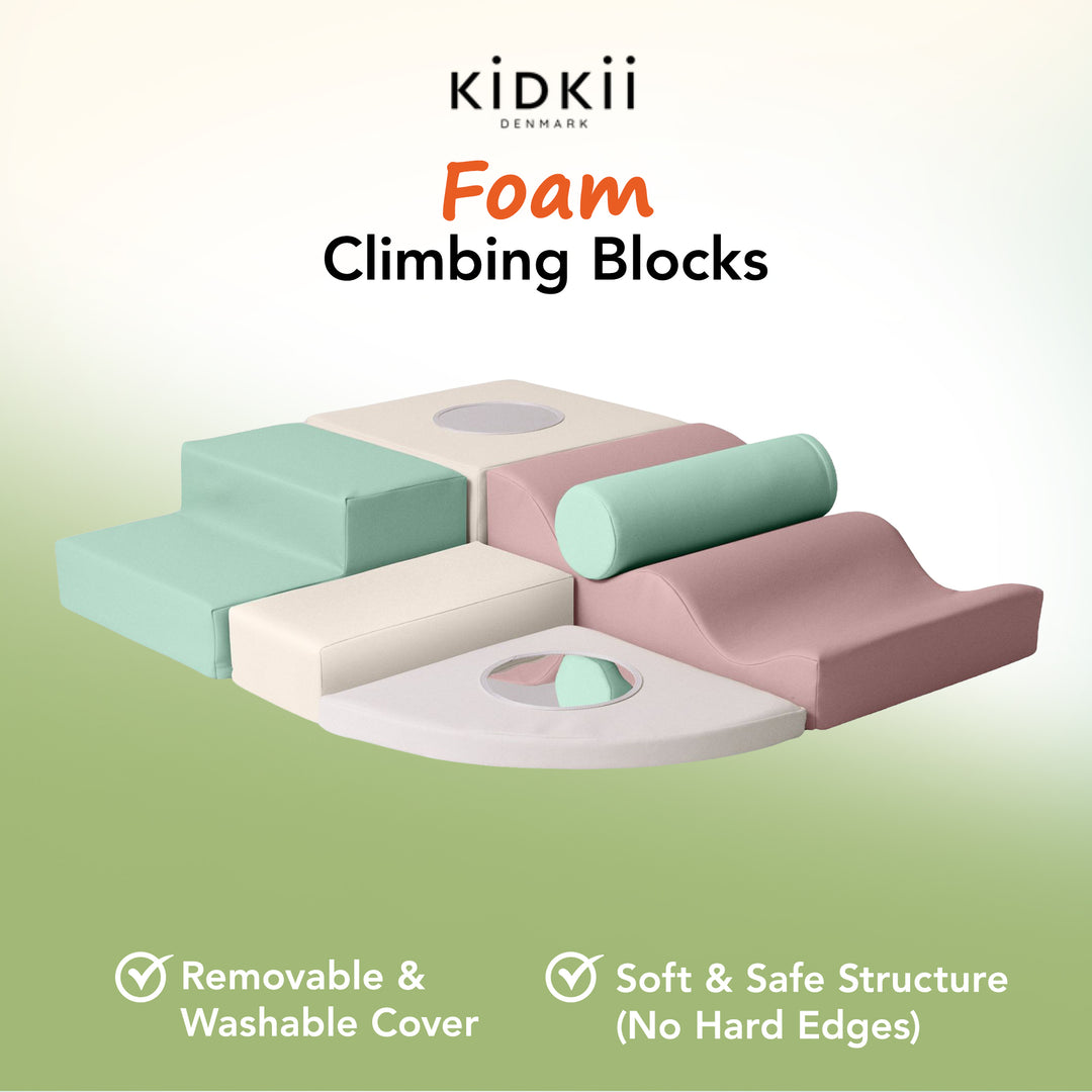 KIDKII 6 Piece Mirror Soft Play Foam Climbing Sensory Blocks Toddler Toy, Pastel