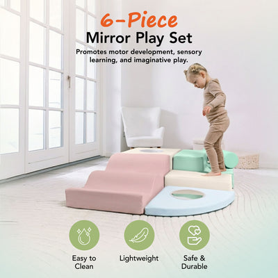 KIDKII 6 Piece Mirror Soft Play Foam Climbing Sensory Blocks Toddler Toy, Pastel - VMInnovations