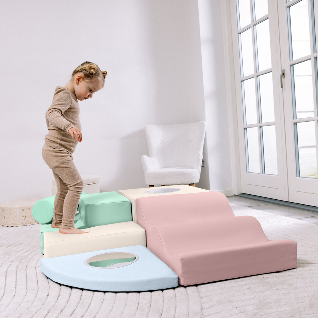 KIDKII 6 Piece Mirror Soft Play Foam Climbing Sensory Blocks Toddler Toy, Pastel
