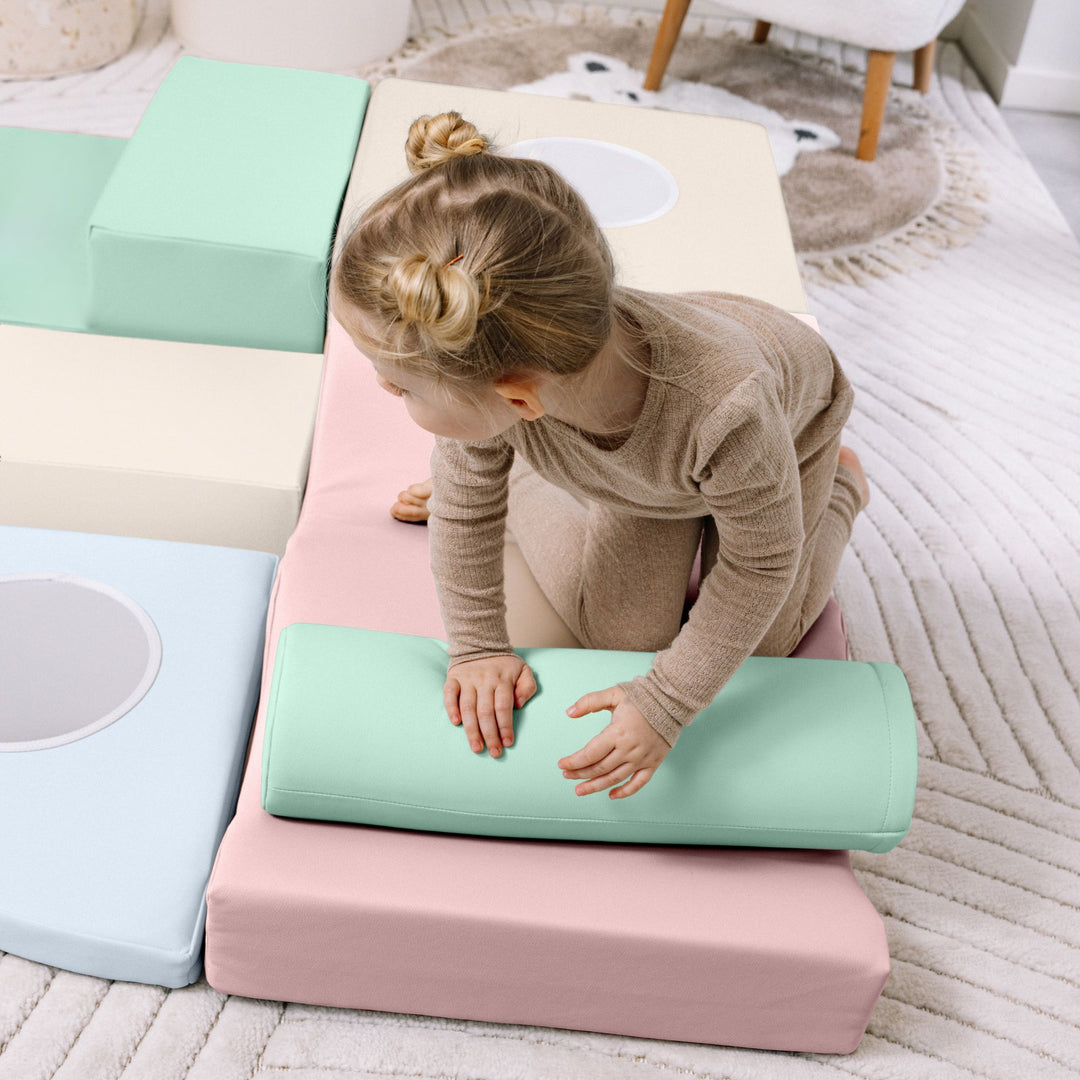 KIDKII 6 Piece Mirror Soft Play Foam Climbing Sensory Blocks Toddler Toy, Pastel