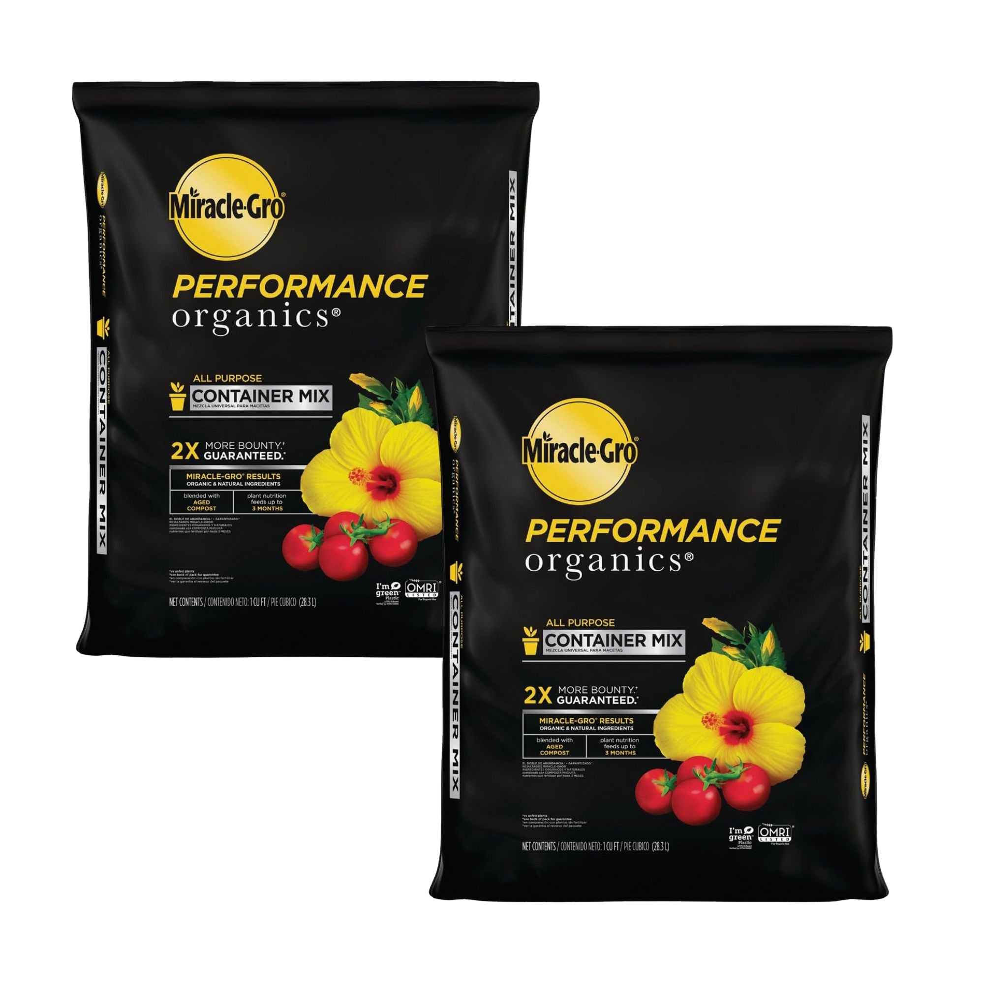 Miracle-Gro 2 Pack Organic Container Mix Garden Soil, Quick Release Fertilizer