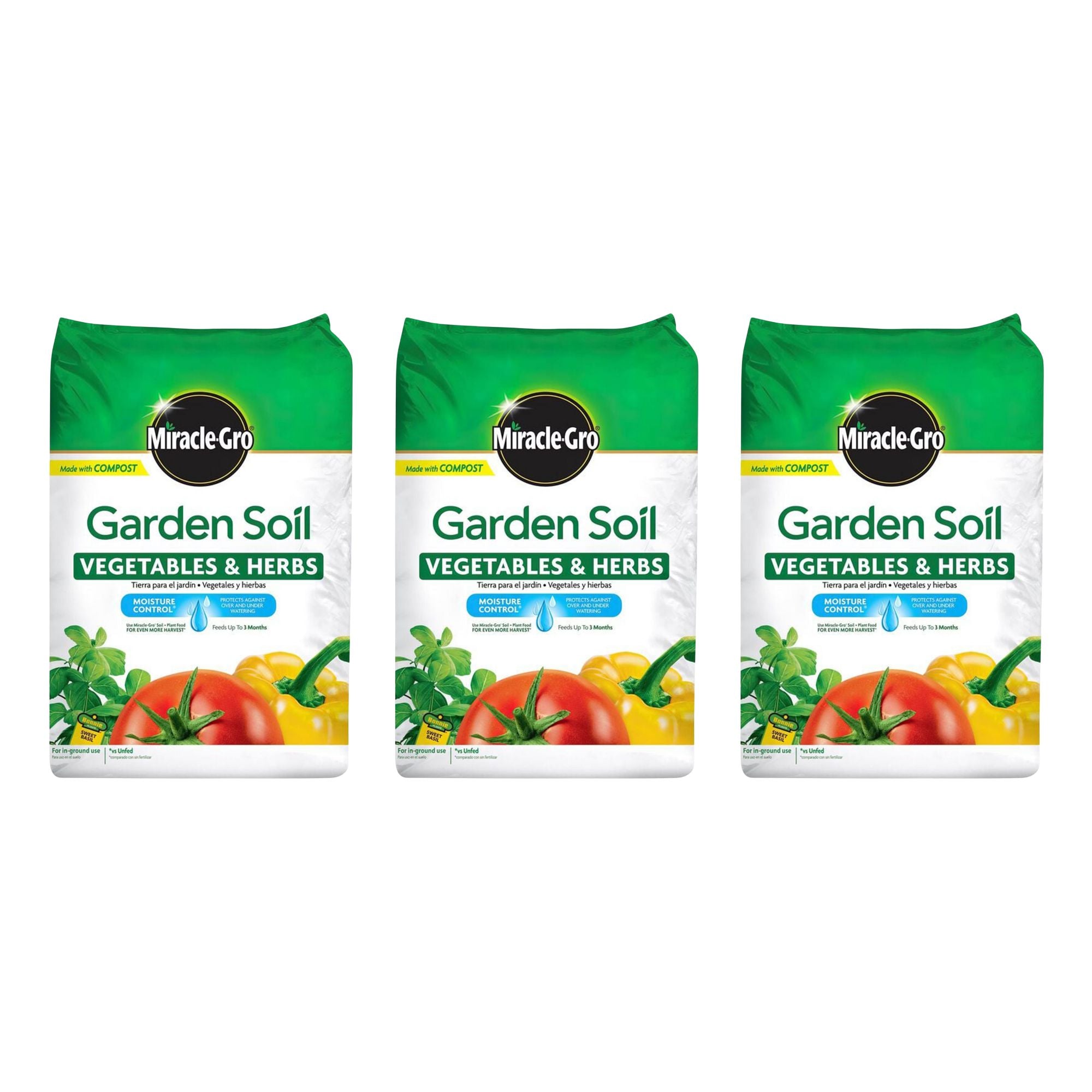Miracle-Gro 3 Pack Garden Soil In-Ground Vegetable and Herb Gardening, 1.5 Cu Ft