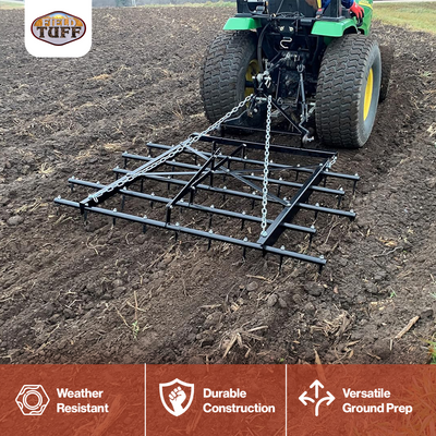 Field Tuff Spike Drag, Durable Tow-Behind Steel for Compact Tractors, 72", Black