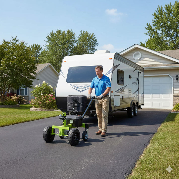 Tow Tuff Electric Trailer Dolly, 24V Motor, Adjustable Hitch, 4500 Lb Cap, Green