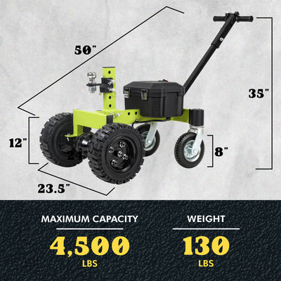 Tow Tuff Electric Trailer Dolly, 24V Motor, Adjustable Hitch, 4500 Lb Cap, Green - VMInnovations