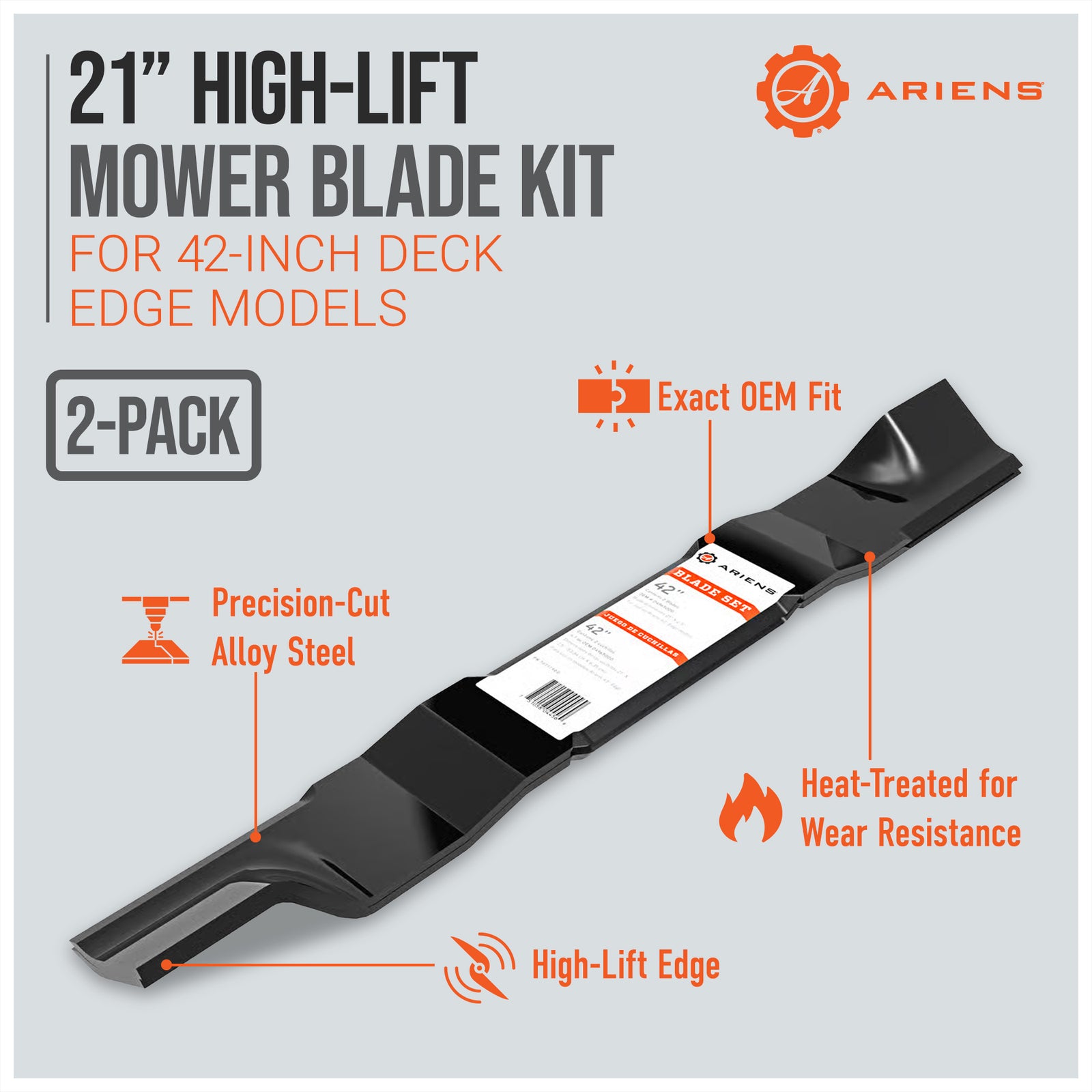 Ariens 2 Pack Alloy Steel High-Lift 21" Mower Blades for 42" Deck EDGE Models - VMInnovations