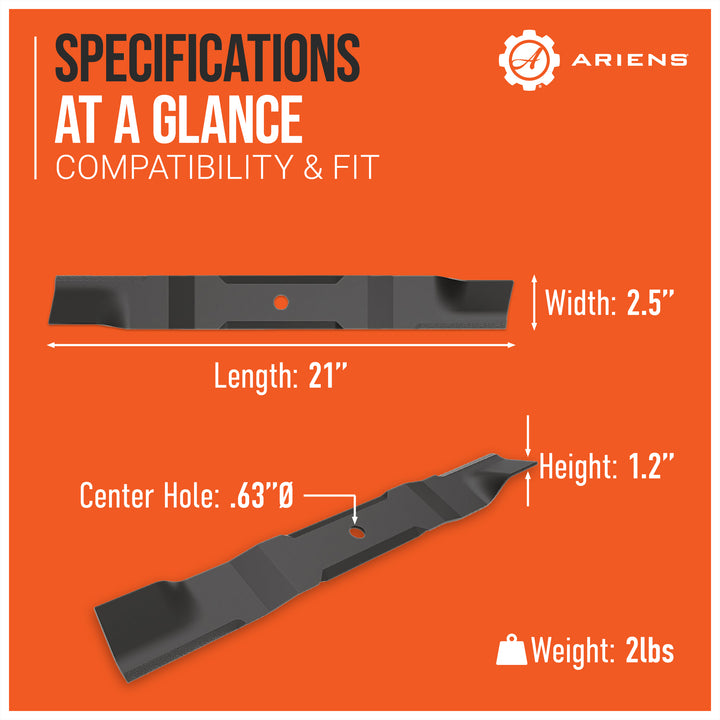Ariens 2 Pack Alloy Steel High-Lift 21" Mower Blades for 42" Deck EDGE Models