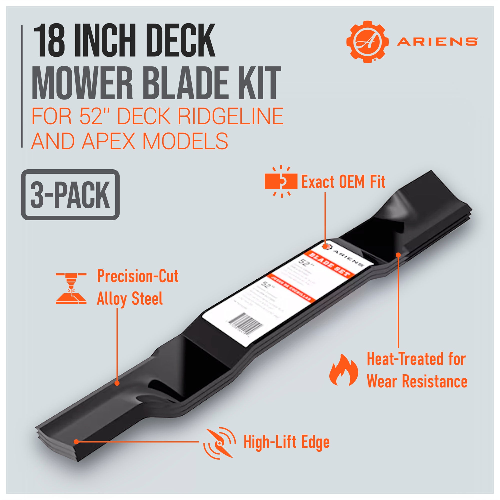 Ariens 3 Pack Alloy Steel 18" Mower Blades for 52" Deck RIDGELINE & APEX Models
