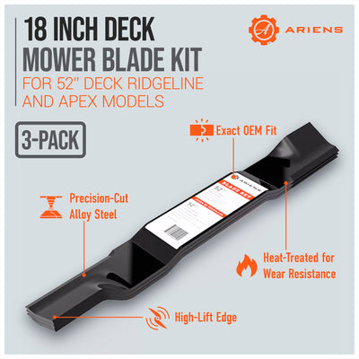 Ariens 3 Pack Alloy Steel 18" Mower Blades for 52" Deck RIDGELINE & APEX Models