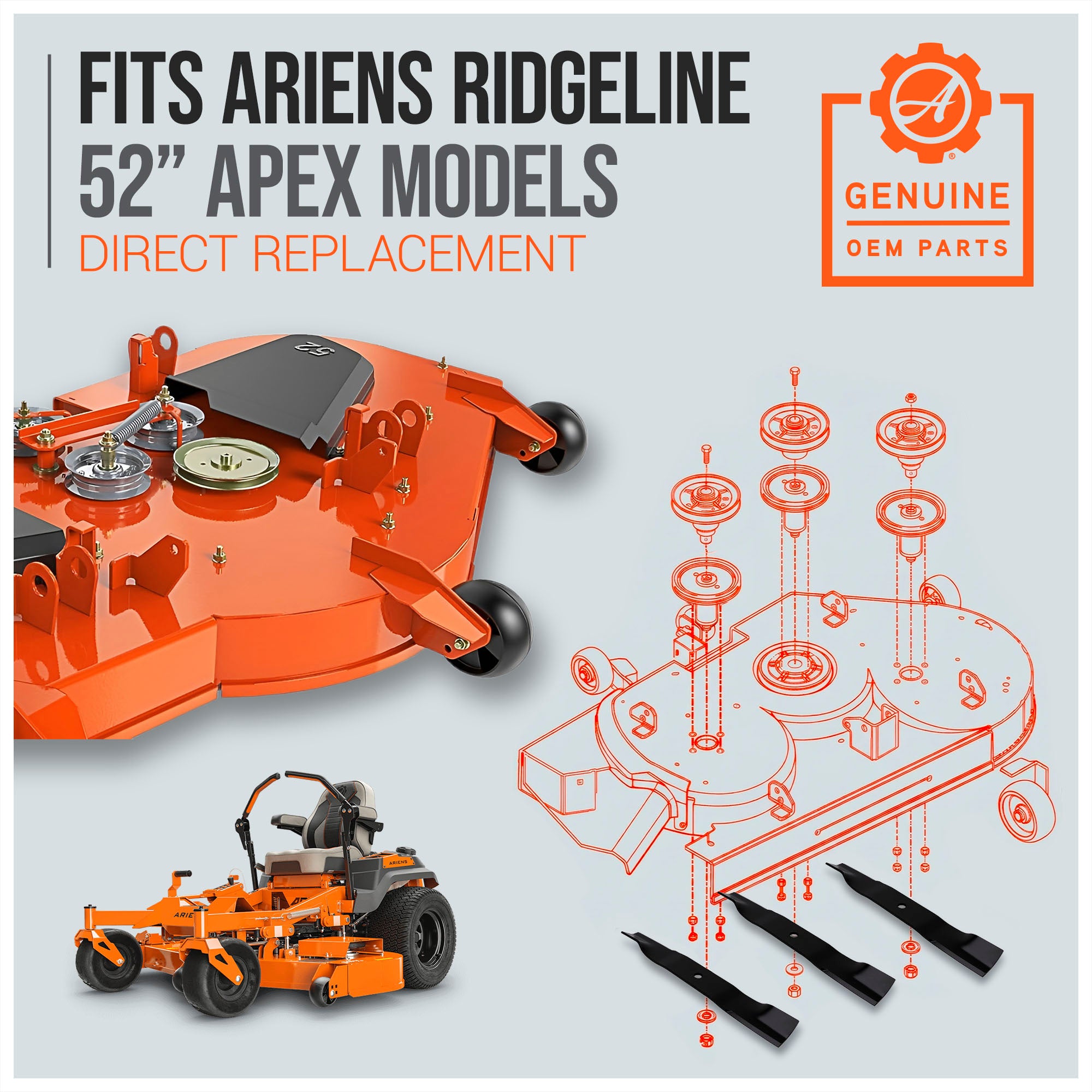 Ariens 3 Pack Alloy Steel 18" Mower Blades for 52" Deck RIDGELINE & APEX Models