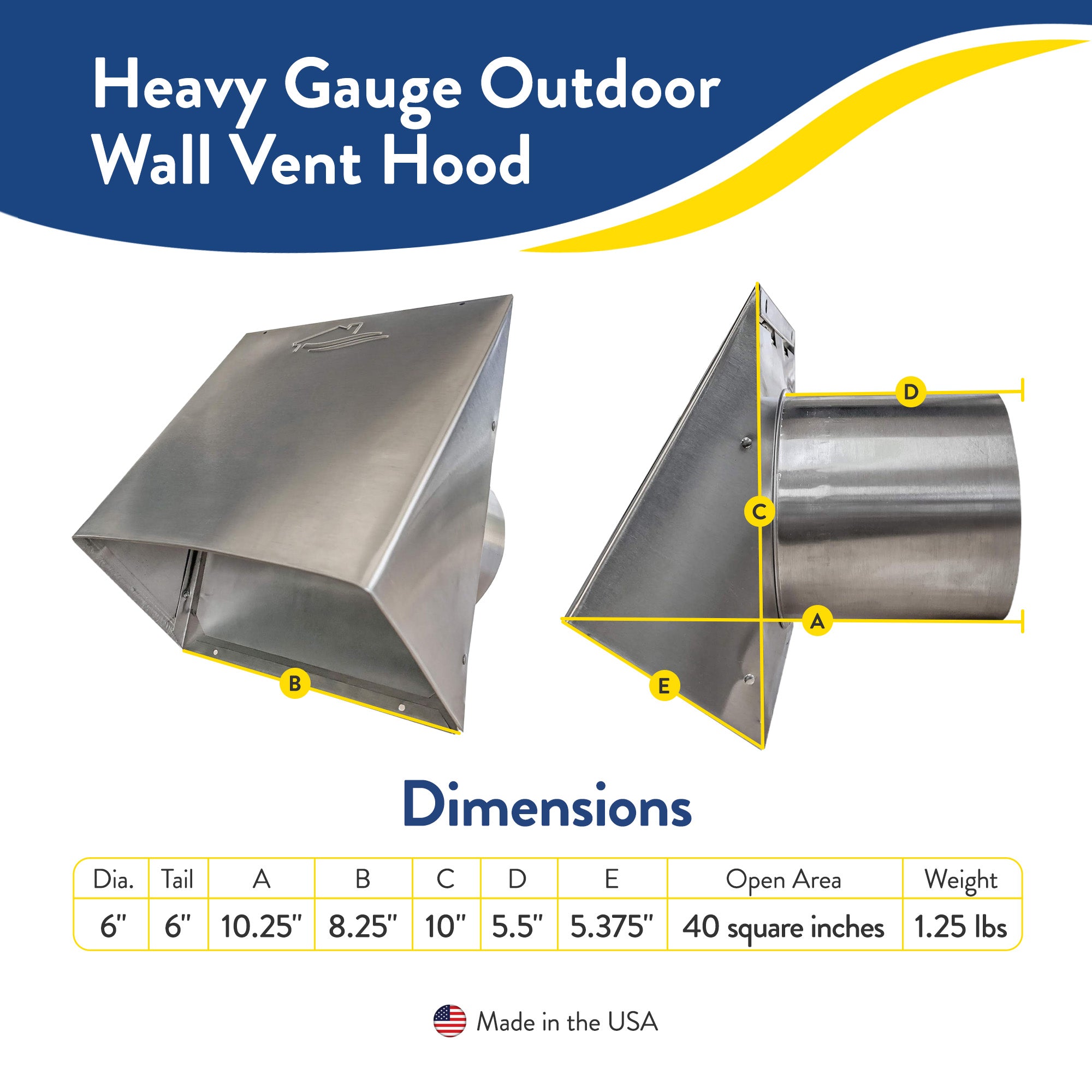 Builder's Best Heavy Gauge Outdoor Wall Vent Hood with Spring Loaded Damper - VMInnovations