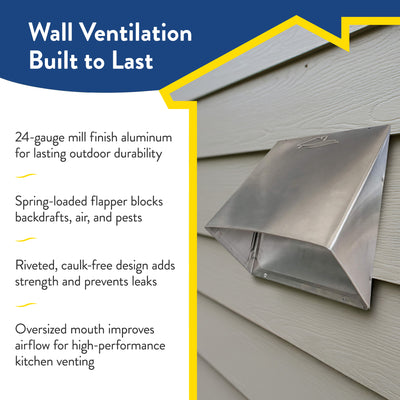 Builder's Best Heavy Gauge Outdoor Wall Vent Hood with Spring Loaded Damper - VMInnovations