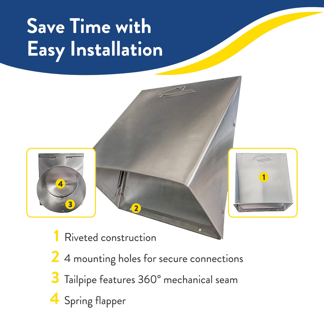 Builder's Best Heavy Gauge Outdoor Wall Vent Hood with Spring Loaded Damper