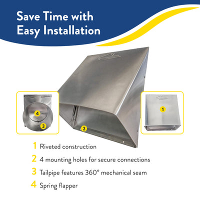Builder's Best Heavy Gauge Outdoor Wall Vent Hood with Spring Loaded Damper - VMInnovations
