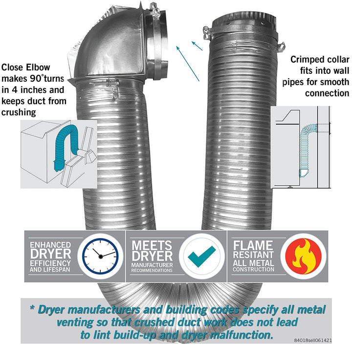 Builder's Best SAF-T Metal Single Elbow Dryer Vent Duct Kit, 4" Diameter, 8-Feet
