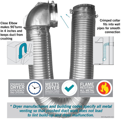 Builder's Best SAF-T Metal Elbow Dryer Vent Duct Kit, 4" Diameter, 8ft (Used)
