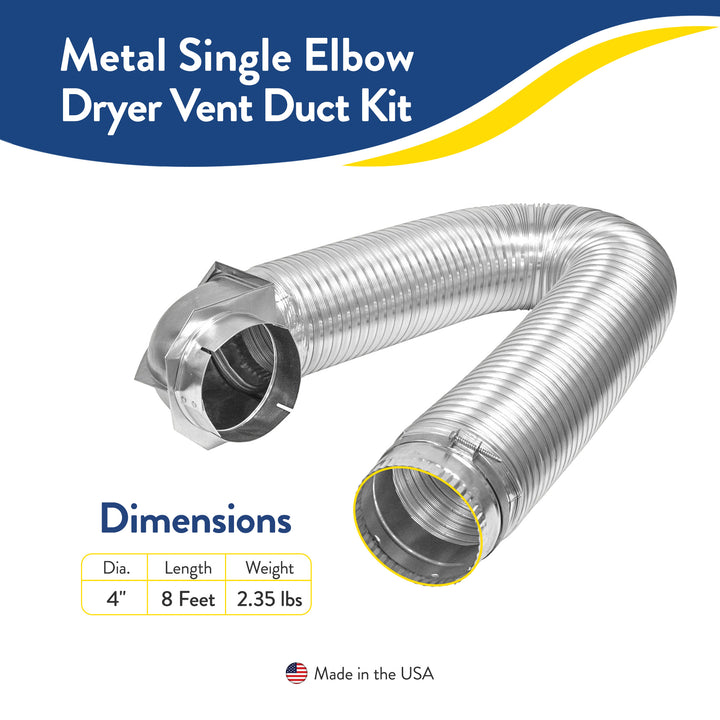 Builder's Best SAF-T Metal Single Elbow Dryer Vent Duct Kit, 4" Diameter, 8-Feet